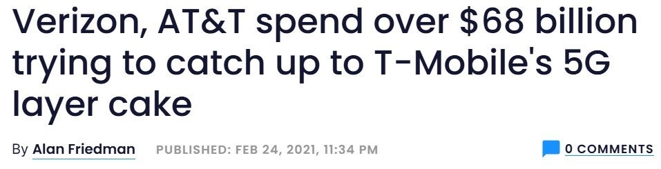 PhoneArena headline with the results from the last C-band auction in 2021.