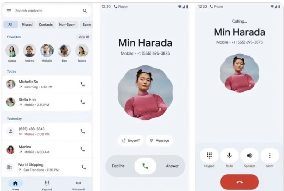 Screenshots from the Phone by Google app.
