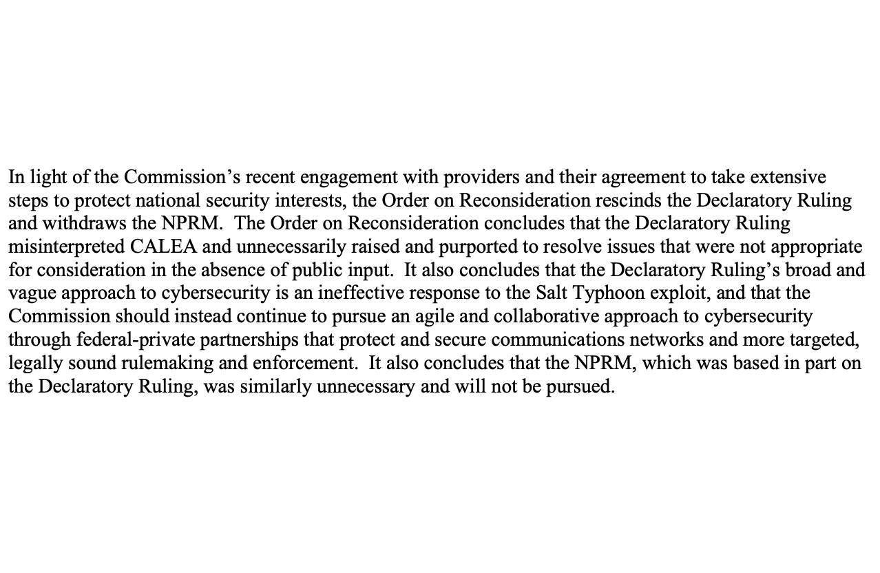 fcc Brendan Carr rolls back salt typhoon ruling