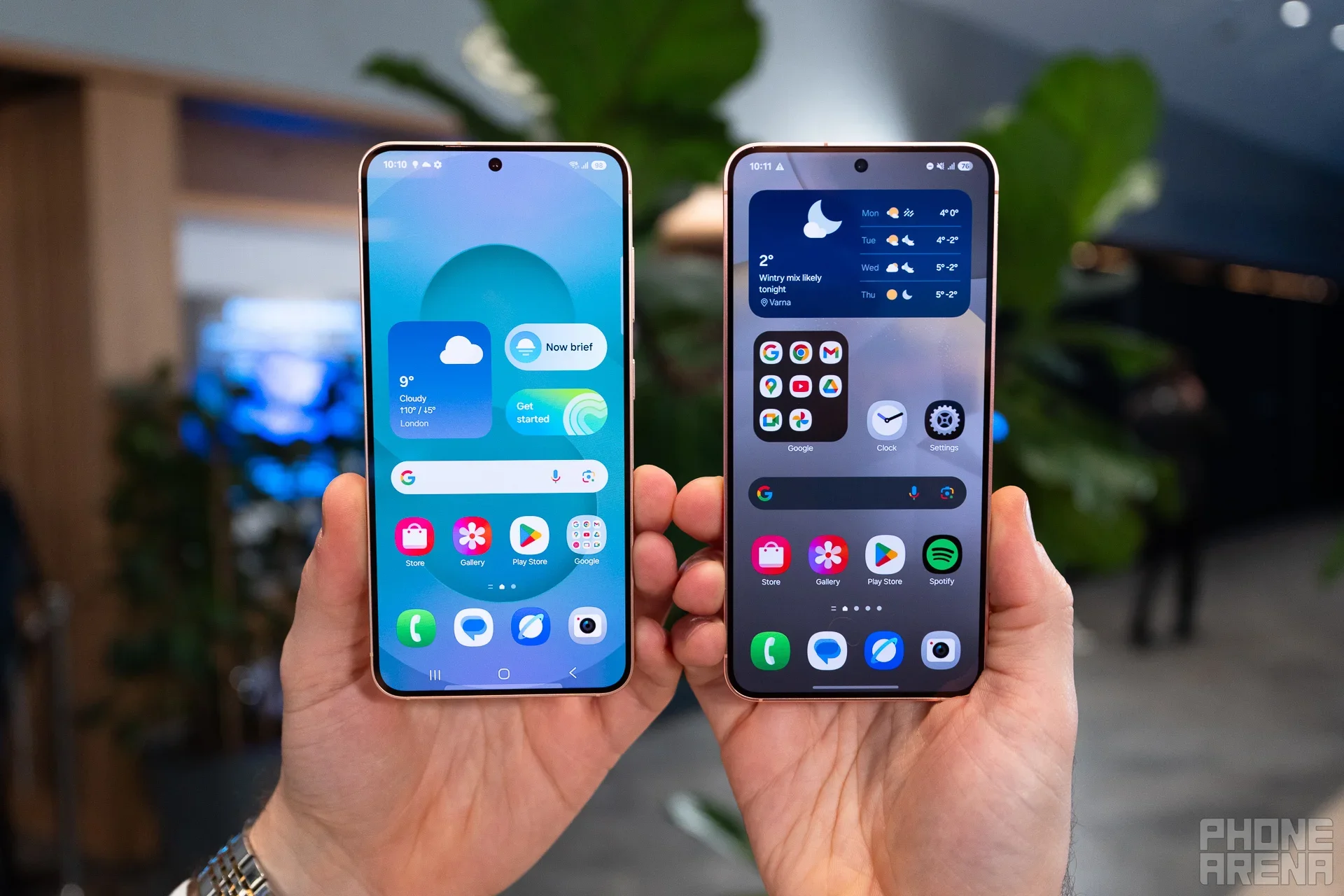 Two Galaxy phones held in hand.