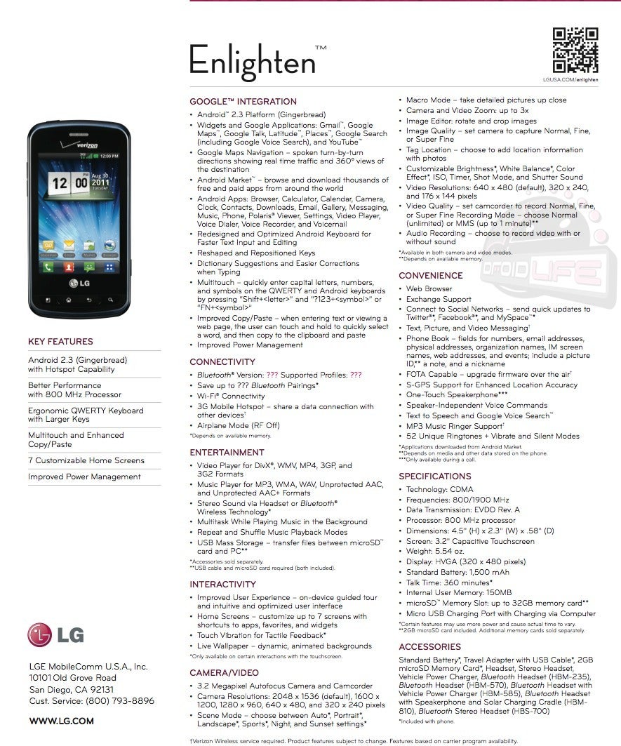 LG Enlighten leaks as an entry level Android for Verizon, with a physical QWERTY keyboard