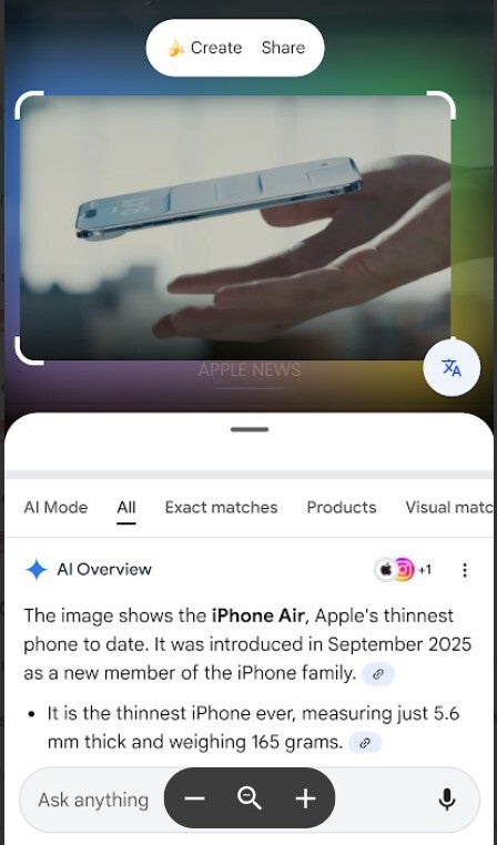Screenshot shows the updated version of Circle to Search.