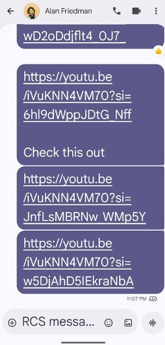 Disable previews from the Messages Settings and this is what a YouTube link will look like. | Image credit-PhoneArena - Google Messages makes what could be an unpopular change to YouTube video links