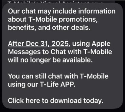 Screenshot of text sent by T-Mobile.