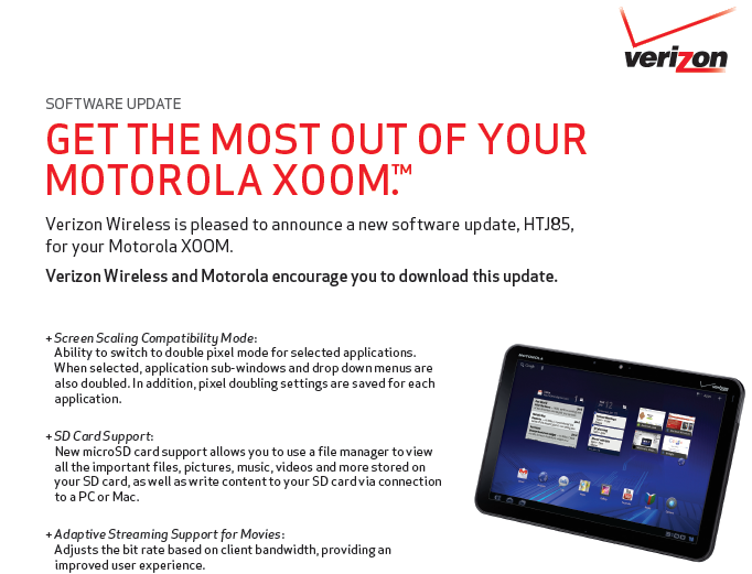 A maintenance update for the Verizon variant of the Motorola XOOM is out now - Motorola XOOM maintenance update out now