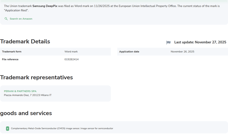 Screenshot of Argentina’s INPI filing for Samsung’s “DeepPix” trademark.