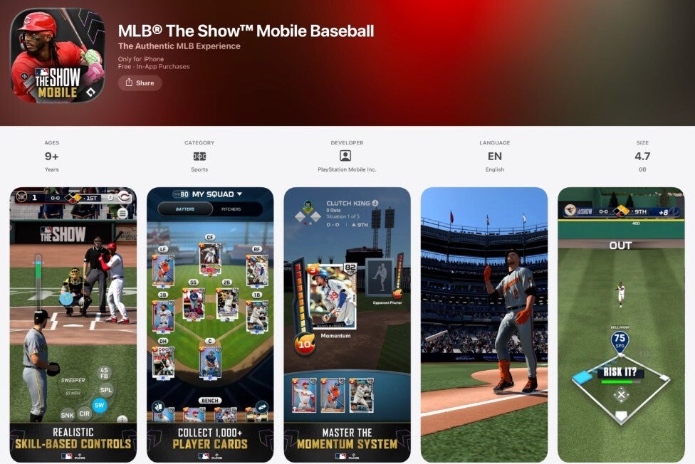 Image from MLB: The Show Mobile listing on the App Store.