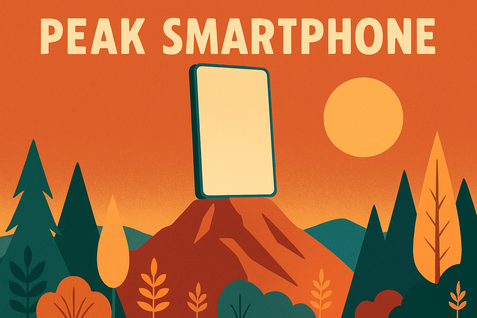 Illustrated phone standing on a mountain with “Peak Smartphone” text above.
