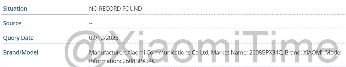 The Xiaomi device entry in the GSMA database. | Image credit – XiaomiTime - Another big brand may join the tri-foldable party with its own Galaxy Z TriFold competitor