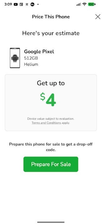 screenshot shows $4 bid on Pixel 6 Pro by ecoATM app.