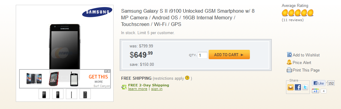 Newegg&#039;s unlocked model of the Samsung Galaxy S II will work on T-Mobile and AT&amp;amp;T&#039;s pipelines - Unlocked Samsung Galaxy S II now available for Stateside use on AT&amp;T and T-Mobile