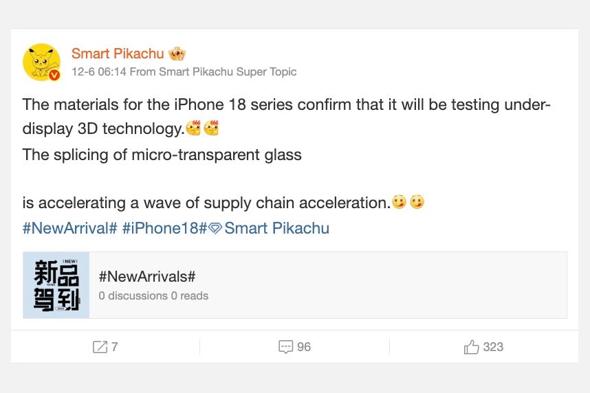 Post on Weibo by leaker Smart Pikachu