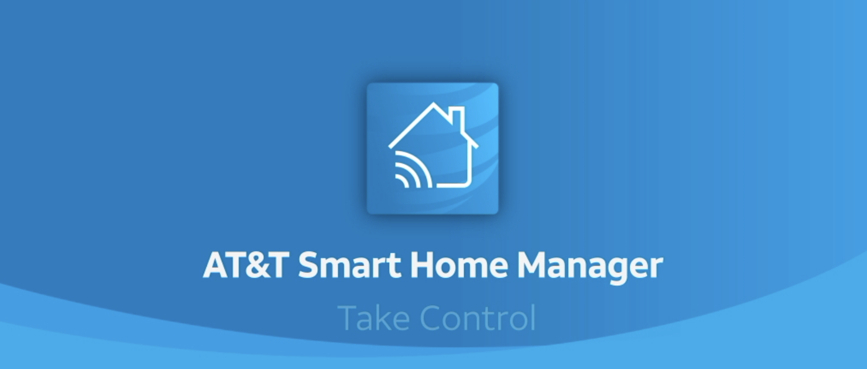 The logo of AT&amp;amp;T&amp;#039;s Home Manager app on a blue background.