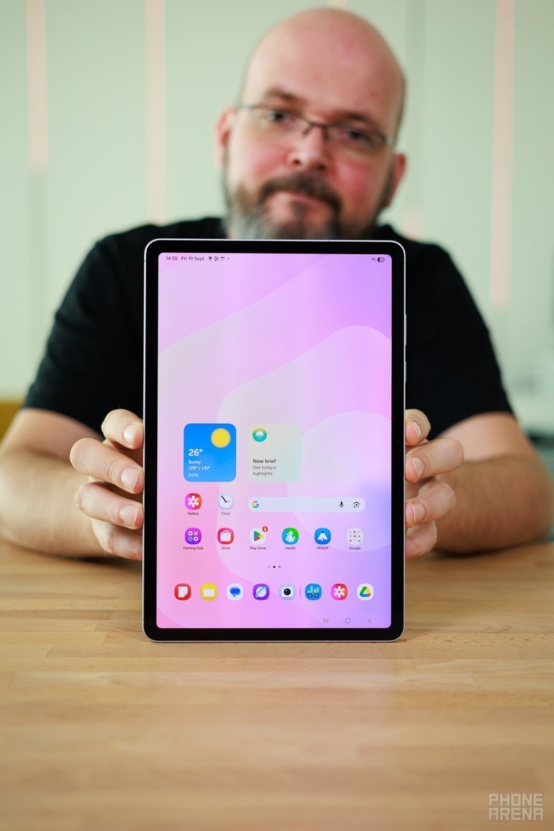 Front of Samsung tablet showing home screen