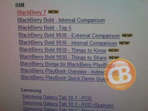 A screen grab from Verizon's internal system shows training materials for the BlackBerry Bold 9930 - More evidence hinting that Verizon is getting its share of BlackBerry smartphones