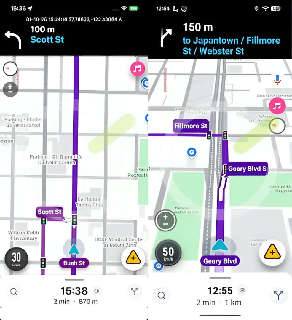 Waze showing traffic signals along the route.