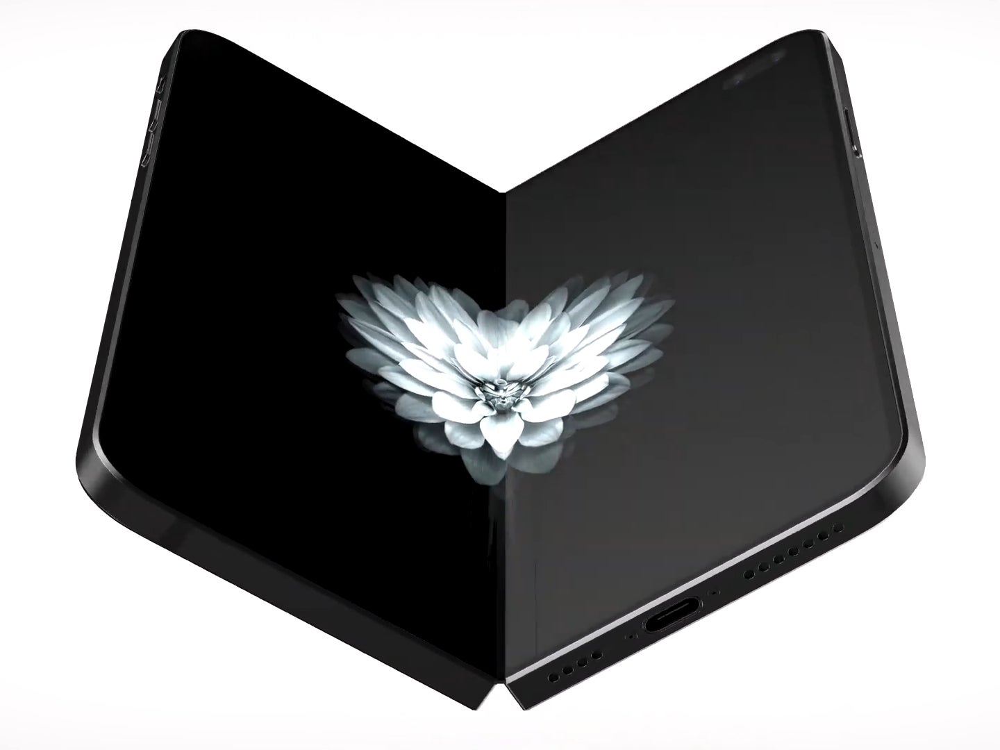 Concept render of half unfolded foldable iPhone