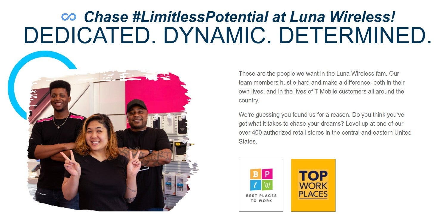 Screengrab from Luna Wireless website. | Image credit-Luna Wireless - T-Mobile TPR with over 450 stores in east, central U.S. accused of ripping off subscribers