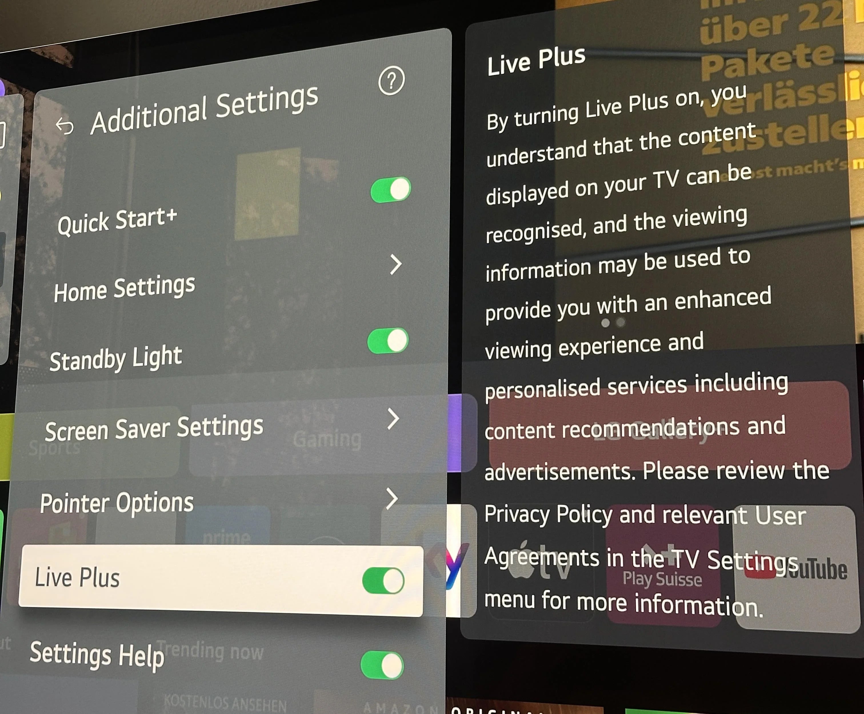 Live Plus option in LG smart TV settings. | Image by Redditor defjam16 - LG brings Microsoft Copilot to its smart TVs, and there's no way to uninstall it even if you want to