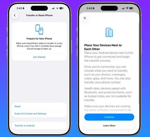 Screenshots show directions for new &amp;quot;Move to Android&amp;quot; feature.
