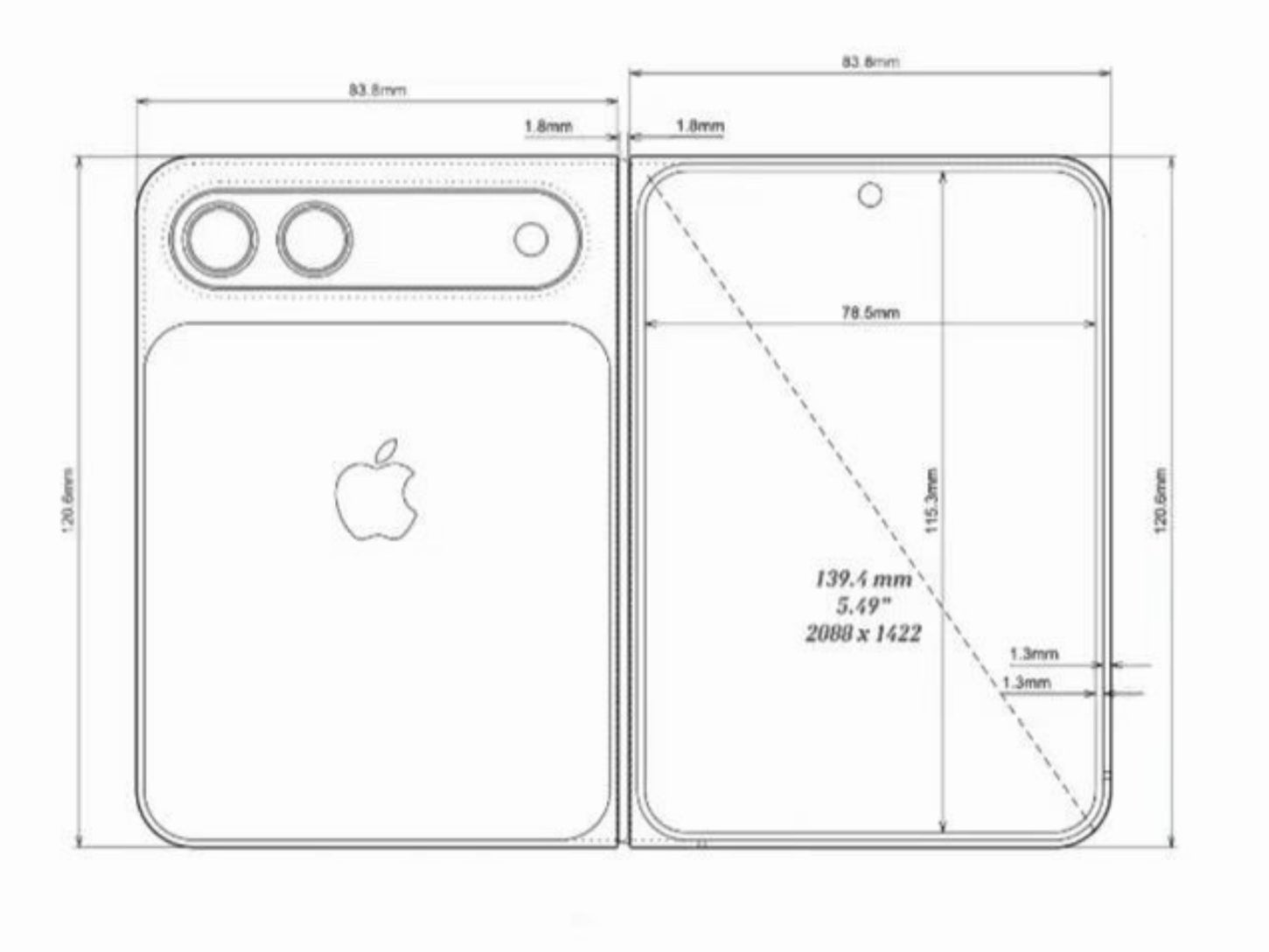 Leaked dimensions of foldable iPhone