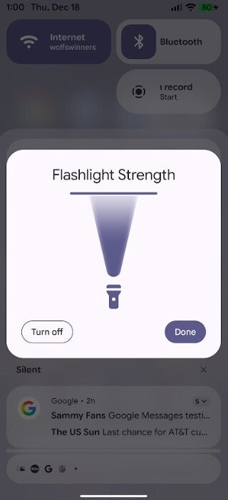 New flashlight controls in Android 16 QPR3 Beta 1.