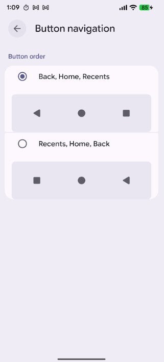 Screenshot of new 3-button navigation change.