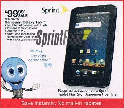 Kmart is offering the Samsung Galaxy Tab for $99.99 with a signed 2-year pact - Kmart puts Sprint variant of Samsung Galaxy Tab up for sale at $99.99