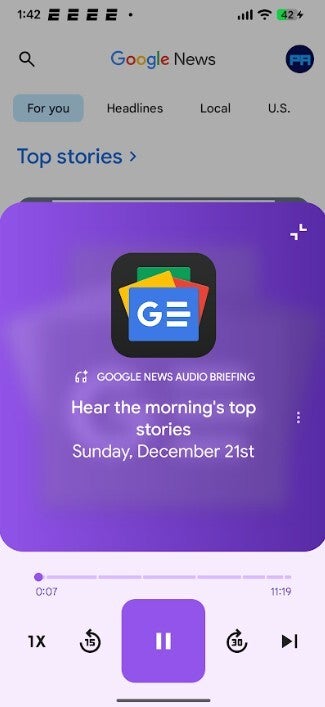 Screenshot of new feature for Google News app.