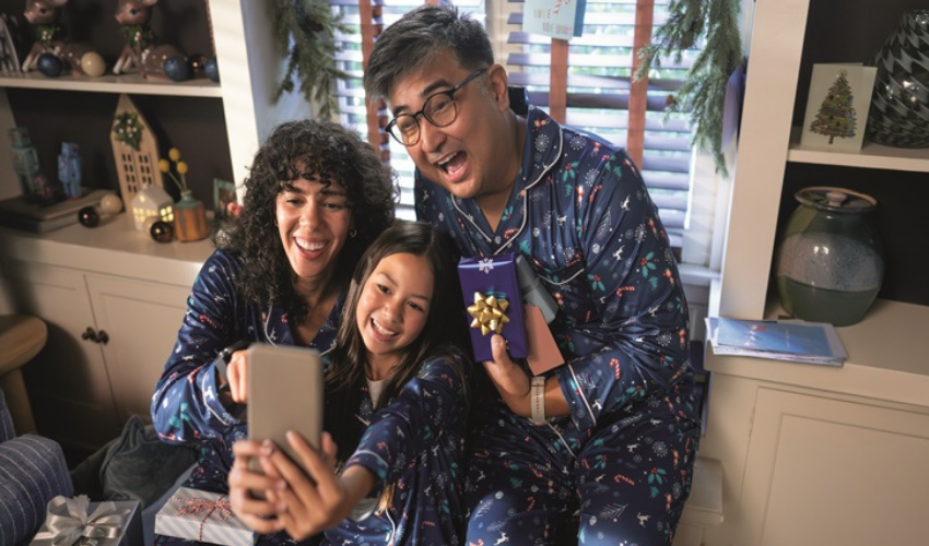 A family at Christmas.