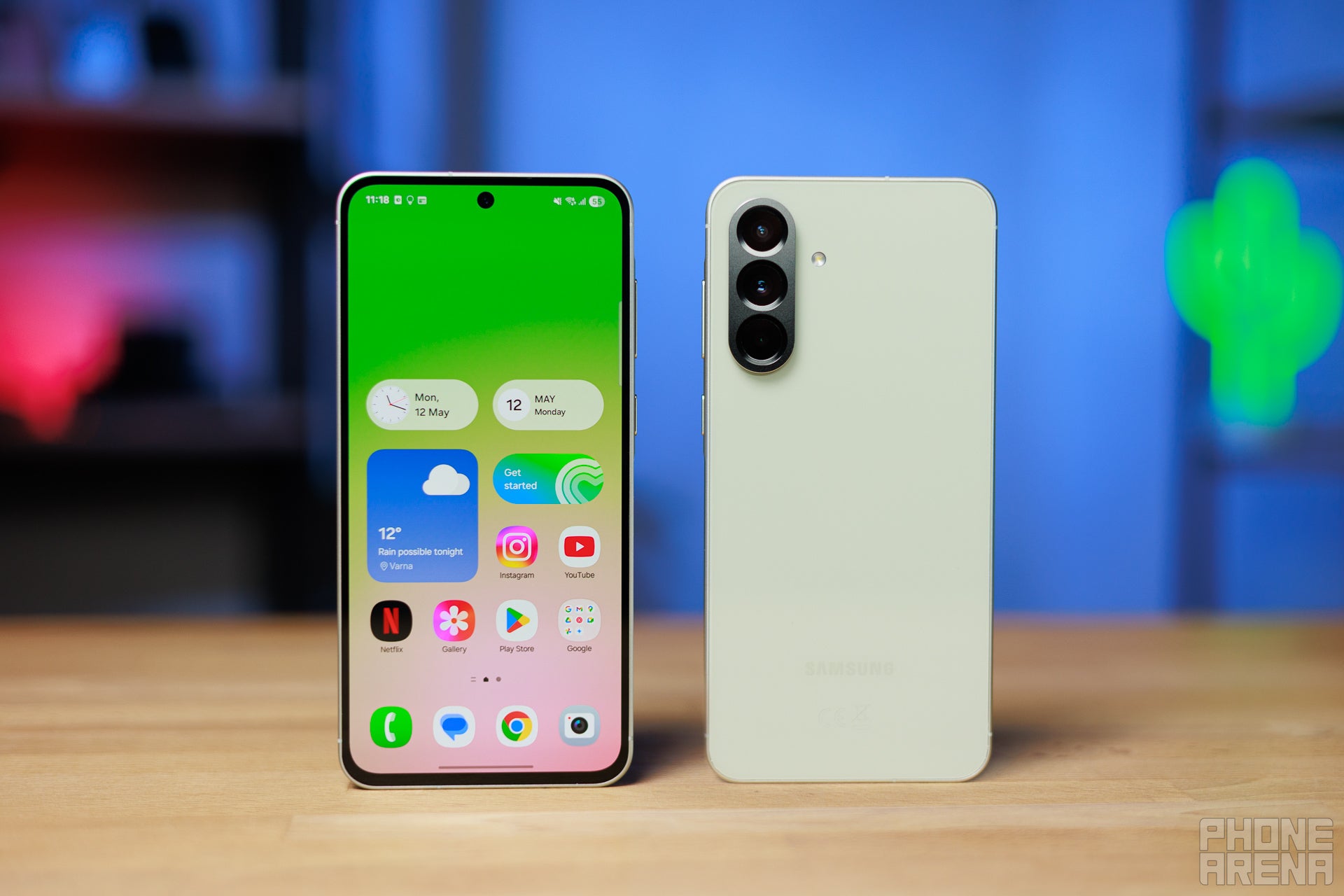 Front and rear view of the Galaxy A56.