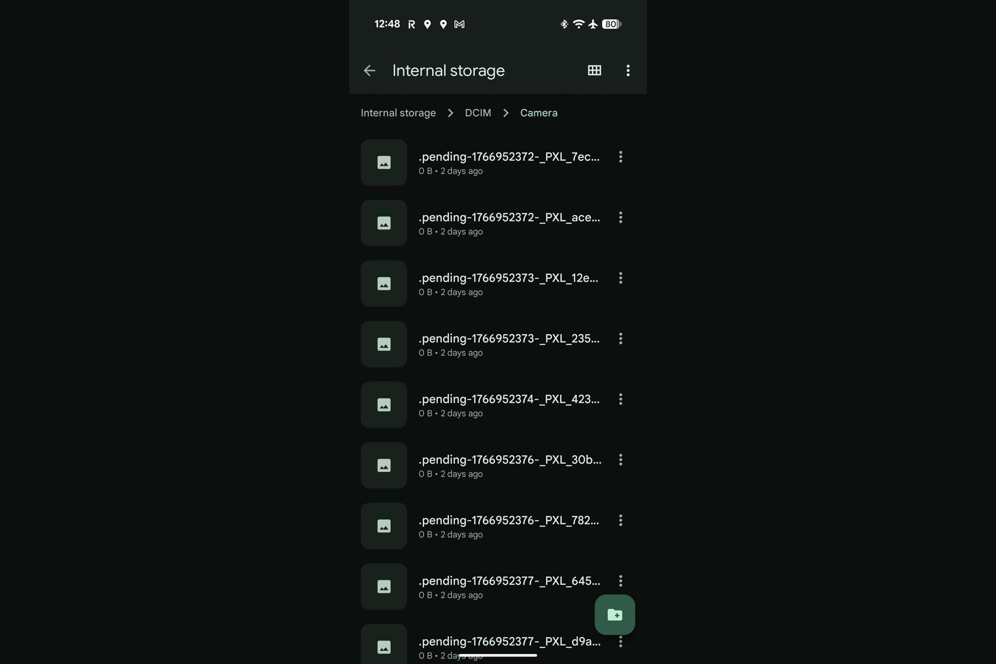 Screenshot showing the phantom files in the files app