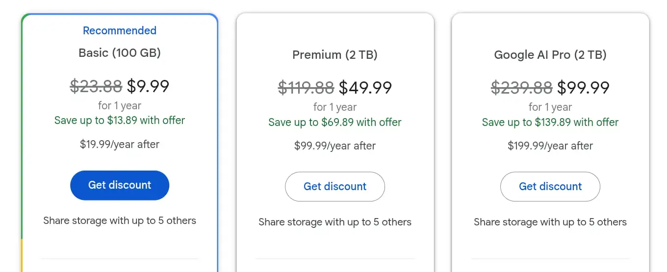 Screenshots of the Google One offer