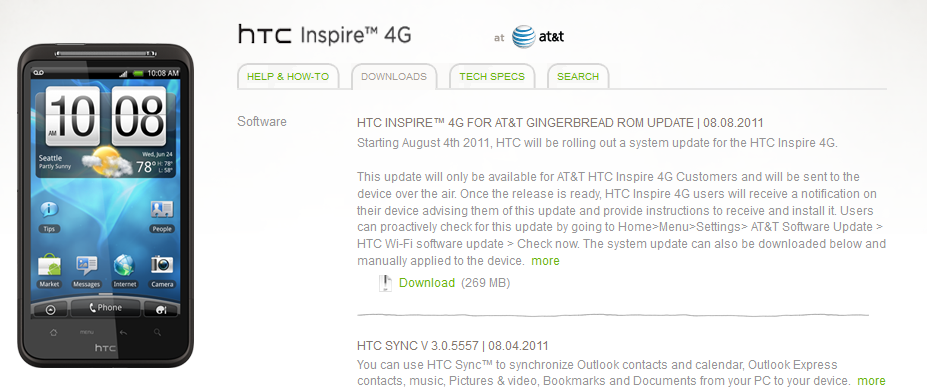 The HTC Inspire is receiving an OTA upgrade to Android 2.3.3 - HTC Inspire 4G users grabbing some Gingerbread goodness via OTA update