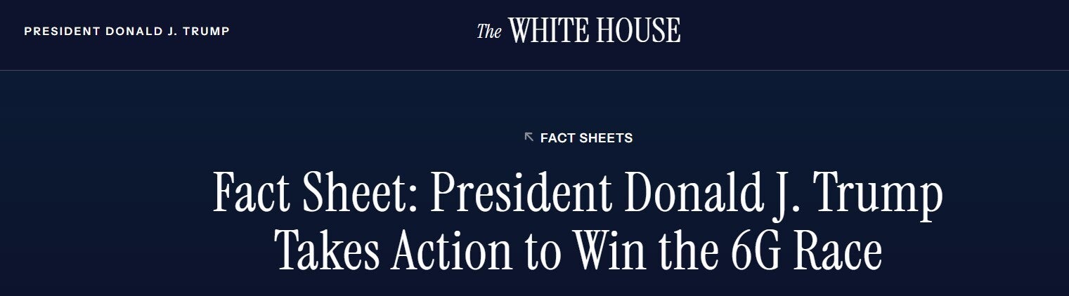 Part of the Fact Sheet for 6G issued by the White House.