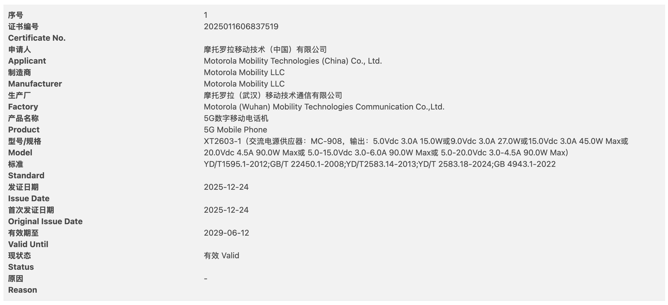 One of Motorola's upcoming devices in the 3C database. | Image credit &ndash; 3C/PhoneArena - Motorola&rsquo;s iPhone Air competitor is getting a Pro version with even faster charging