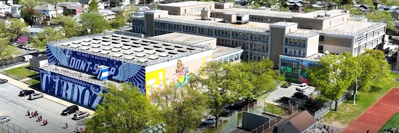 Aerial shot of Cardozo High School in NYC.