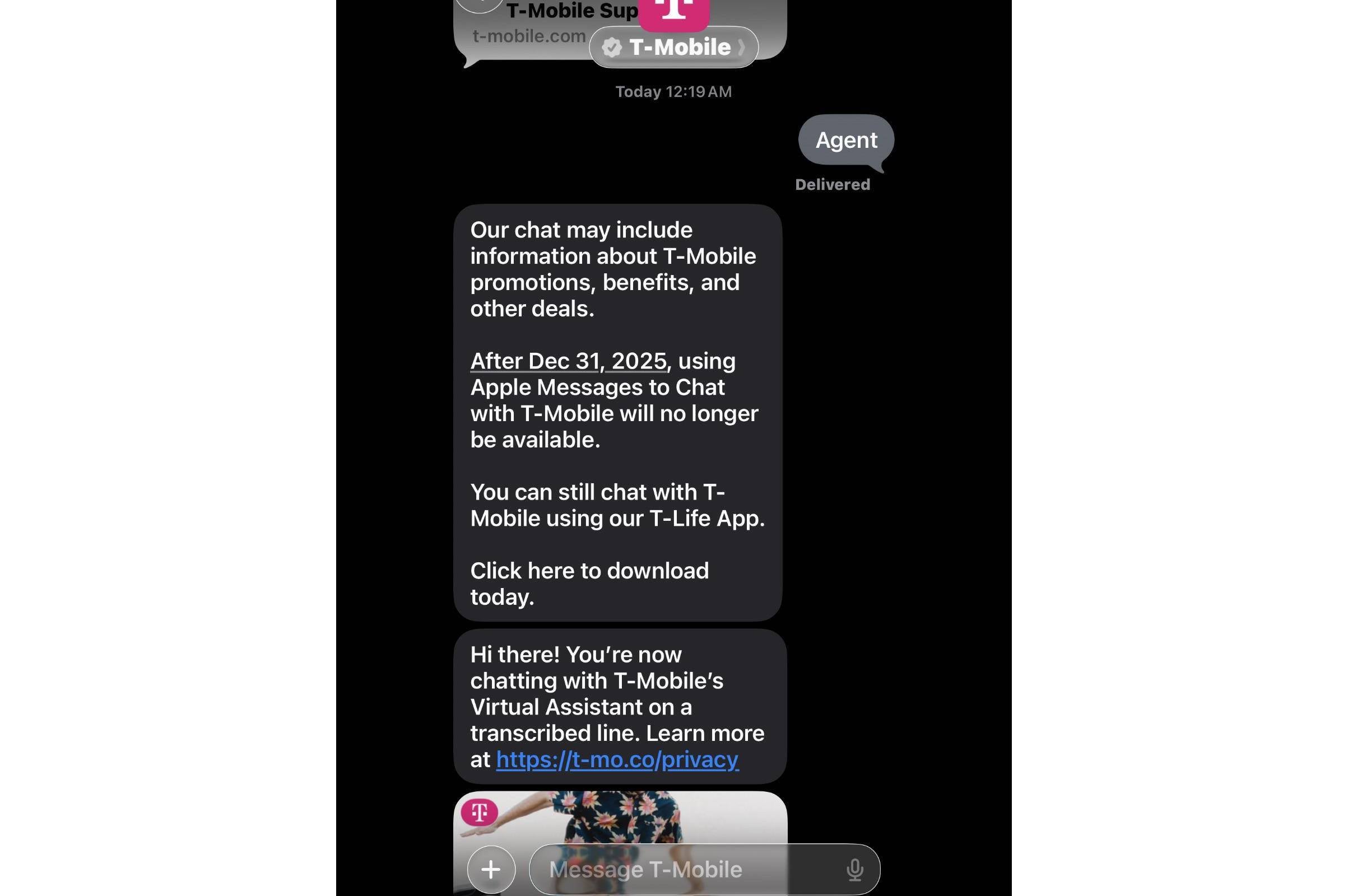 T-Mobile Apple Messages T-Life Virtual Assistant 