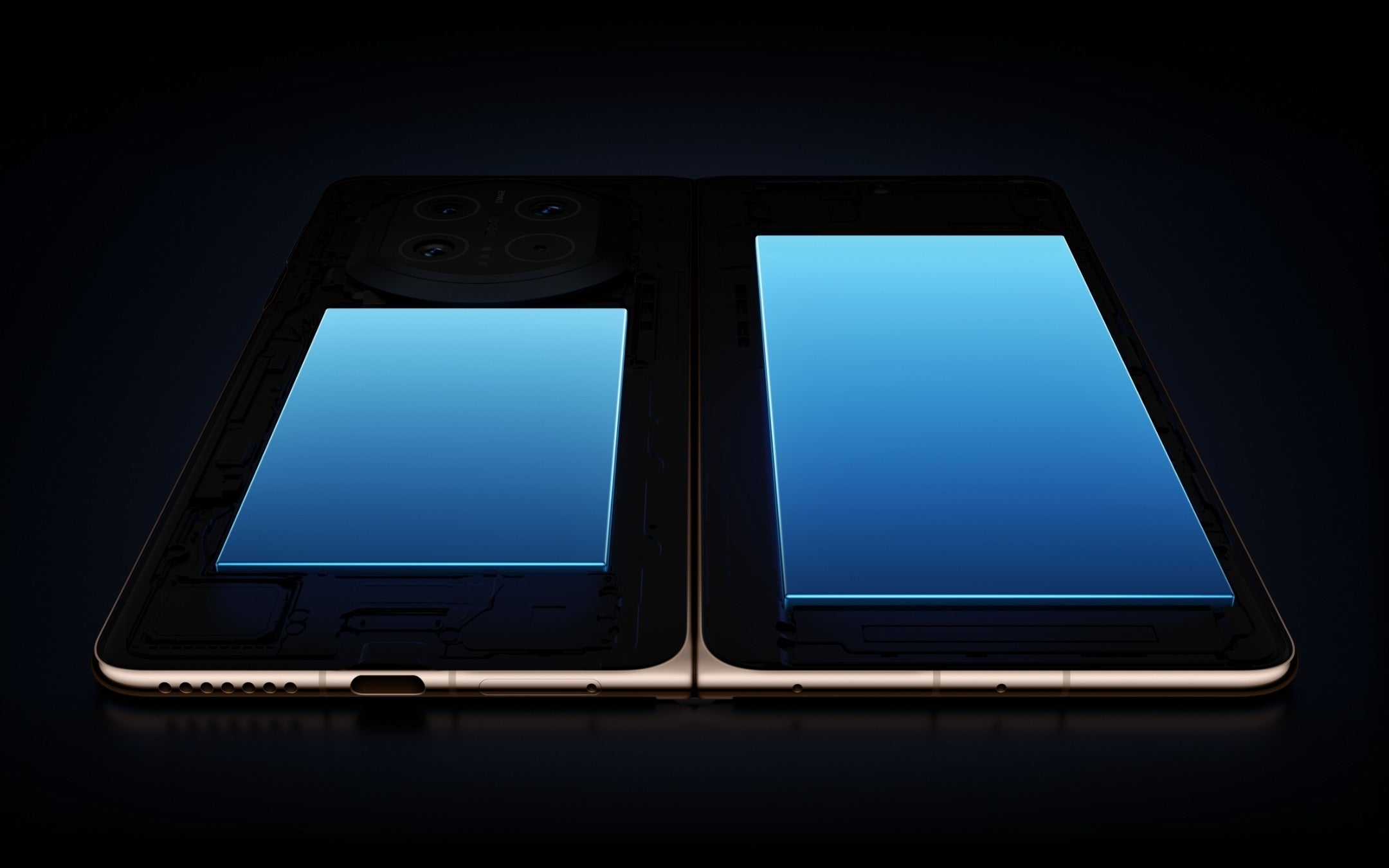 Concept image showing dual internal batteries inside a foldable phone chassis.