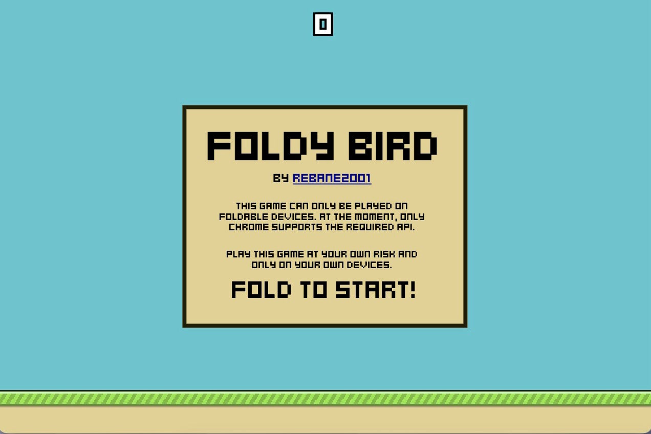 Screenshot of Foldy Bird game and warning