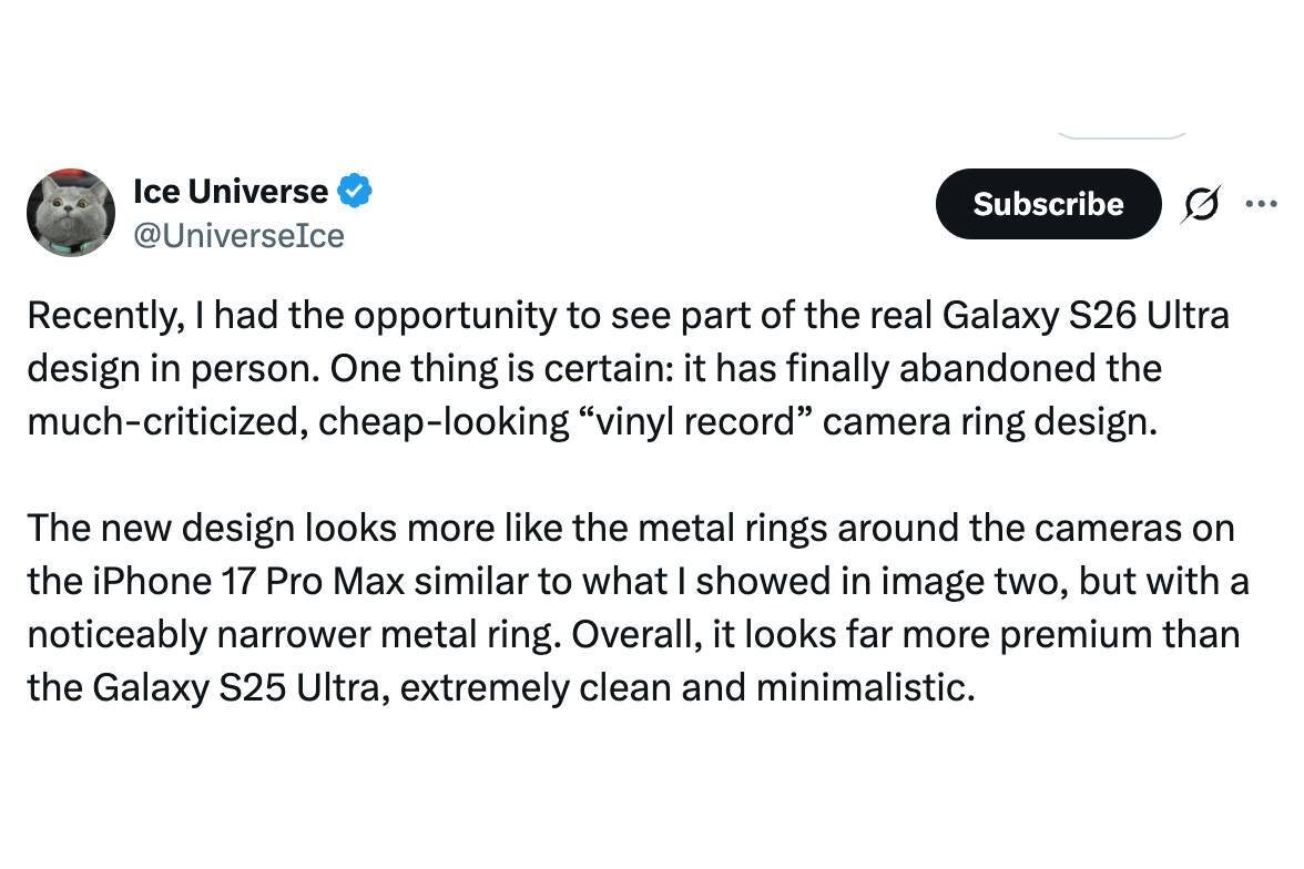 Galaxy S26 Ultra design