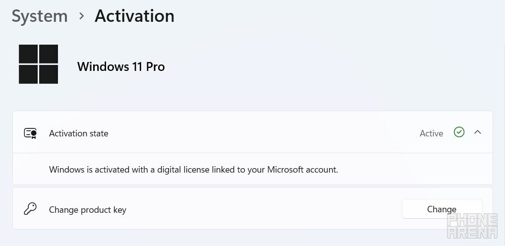 Windows activation page in Windows 11 settings menu.