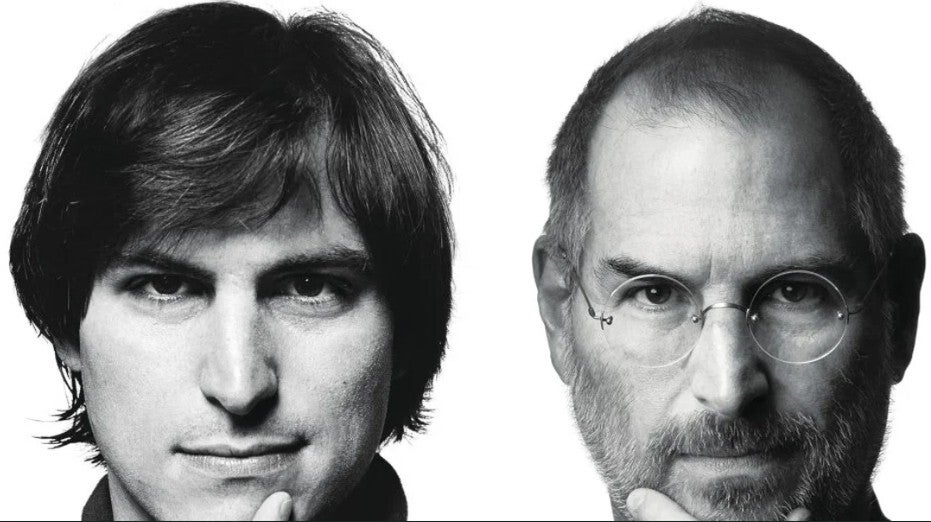 Split screen image shows how the late Steve Jobs aged through the years.