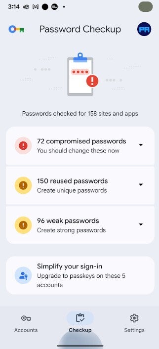 Screen shot shows Google&amp;#039;s Password Checkup tool.