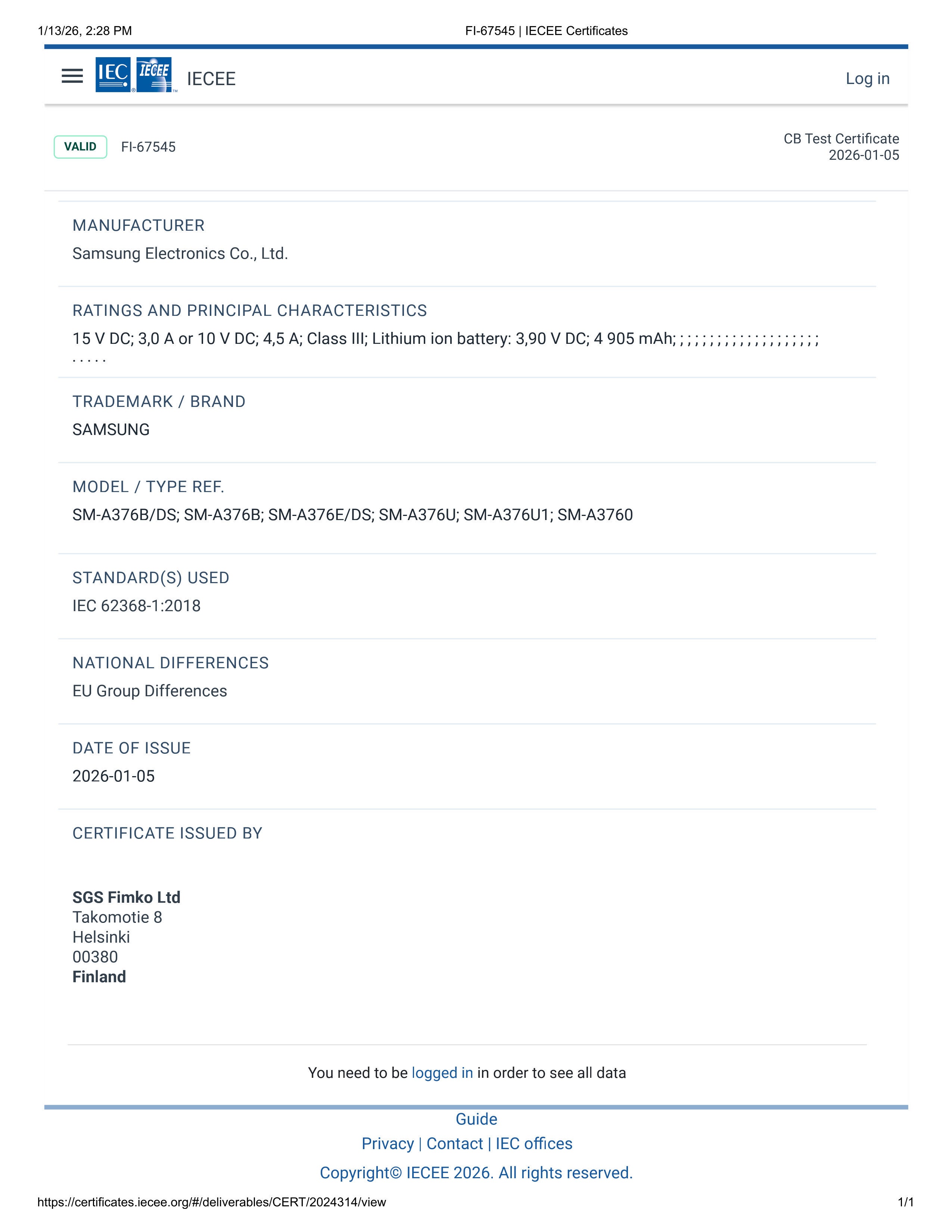 Galaxy A37 IECEE listing | Image credit &mdash; IECEE - Galaxy A57 and A37 might arrive sooner than expected &mdash; prepare your wallets