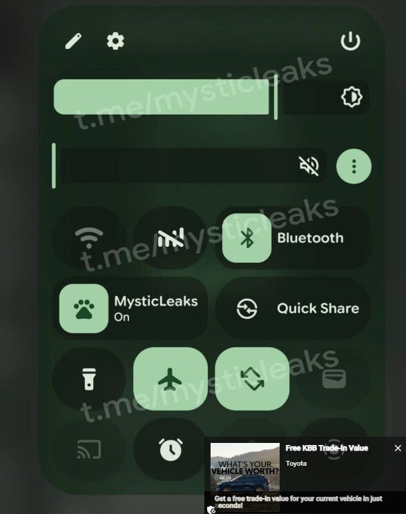 Screenshot of separate Internet and Wi-Fi toggles for Android 17.