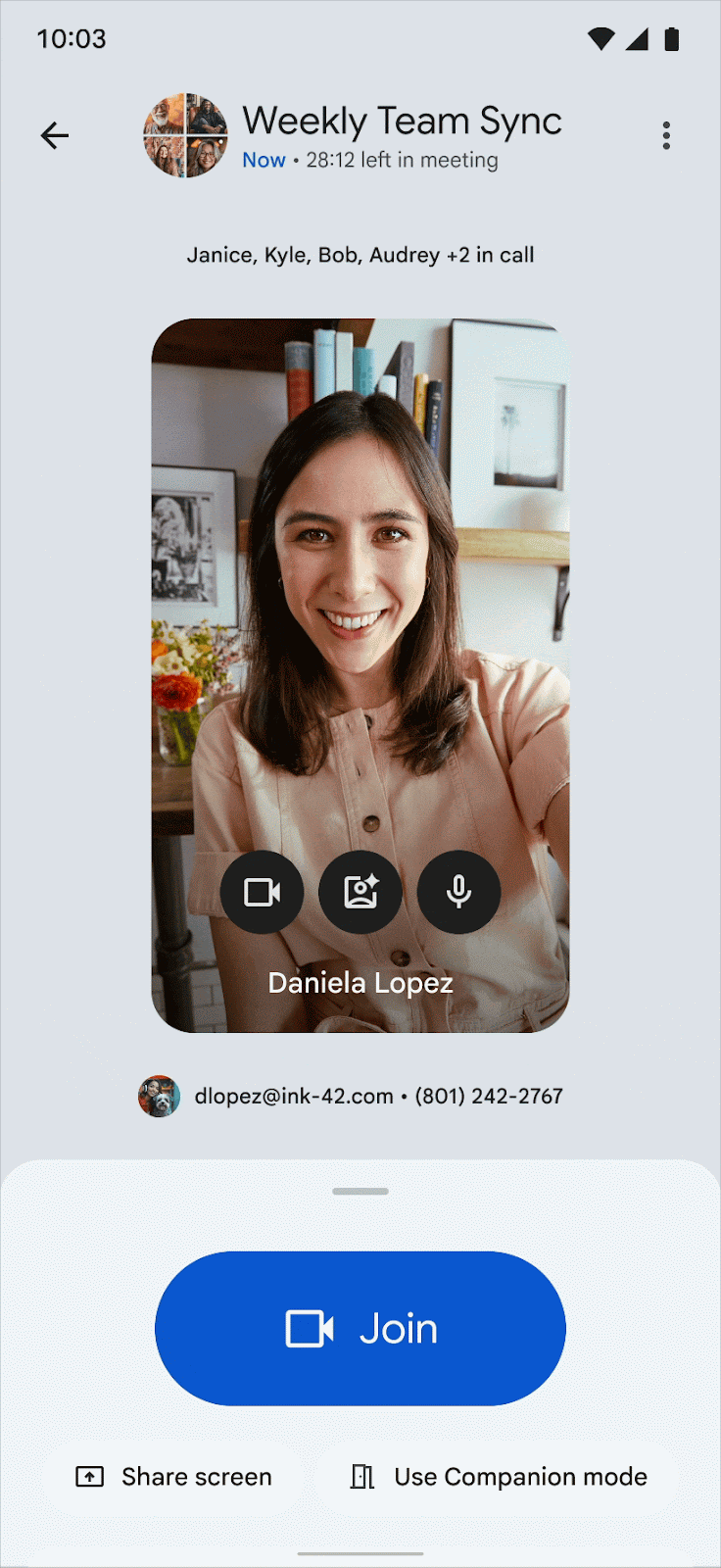 The &ldquo;Use Companion mode&rdquo; button is highlighted, inviting the user to join the call. | Image by Google - Google Meet just fixed the most annoying thing about conference room calls