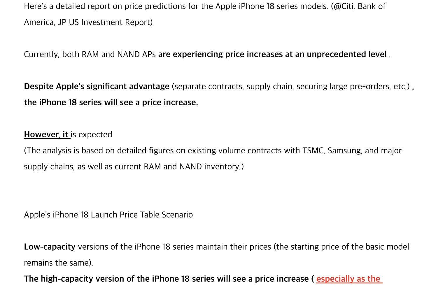 iPhone 18 Pro price increase