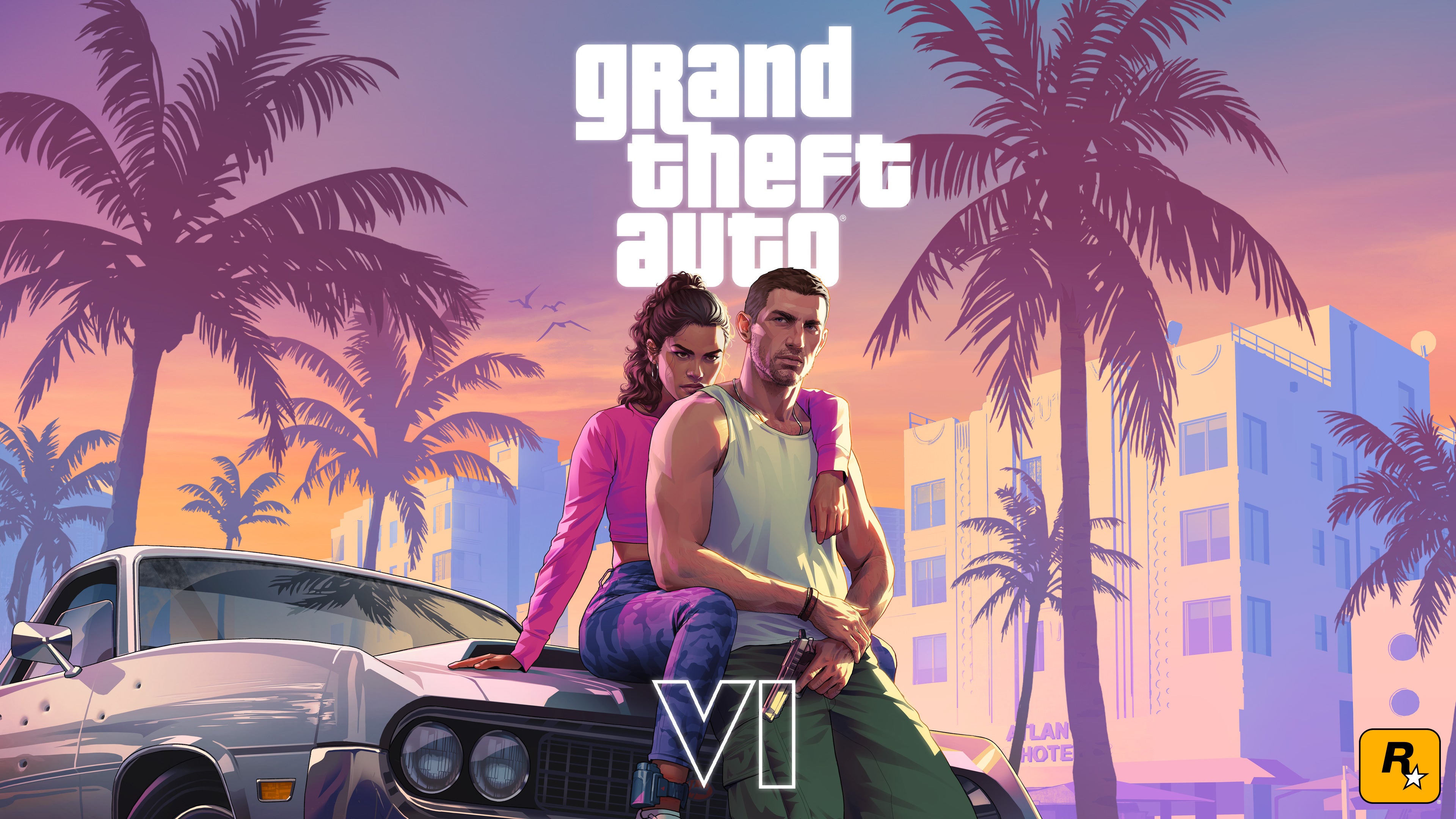 Jason and Lucia in the GTA 6 logo.
