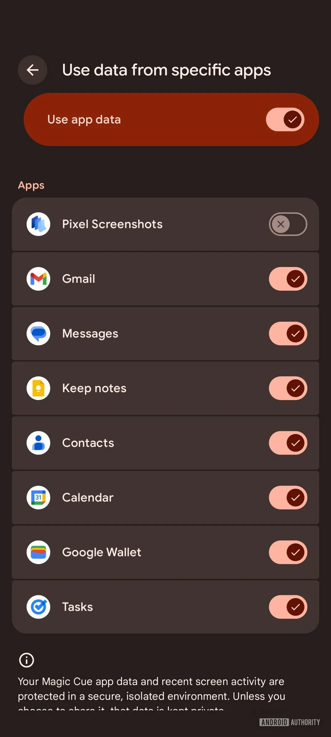 A screenshot of the Magic Cue feature settings on a Pixel 10 phone.